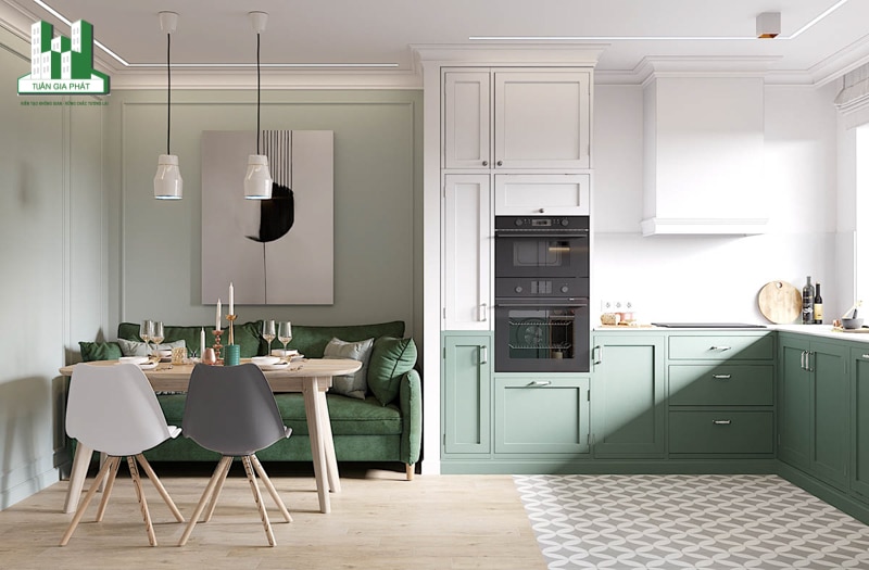 Sắc xanh lá mang đến sự tươi mới, phá cách cho mẫu phòng khách được bài trí theo phong cách nội thất Scandinavian.